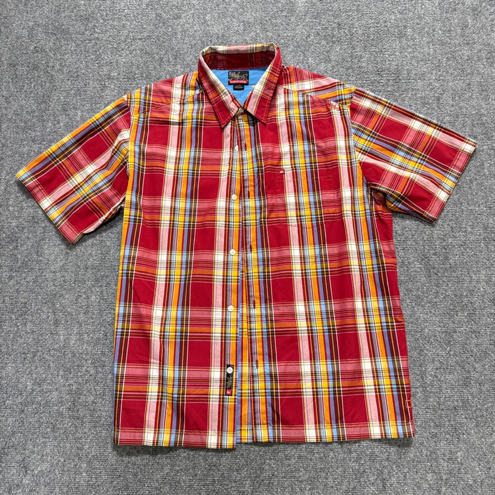 Quicksilver Dress Shirt Men's XL Plaid Button Up Cotton Embroidered Y2K